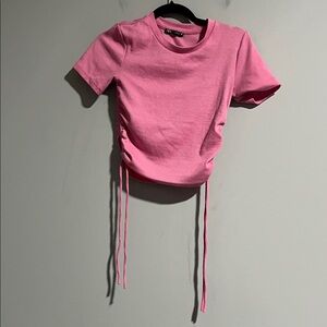 Zara Pink Side Cinch Ribbed Tee